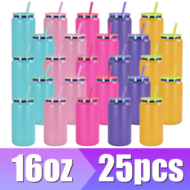 USA warehouse 5pcs/25pcs 16oz double wall stainless steel rainbow color underneath powder coated cans
