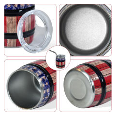 US warehouse 12Pack 3oz mini wine barrel print shot stainless steel shot cups with metal straws
