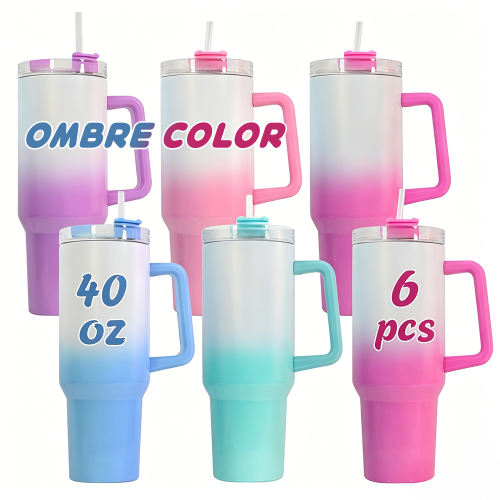 US warehouse 6PCS 40oz Large Capacity Sublimation Ombre Color Mugs with handle,mixed colors