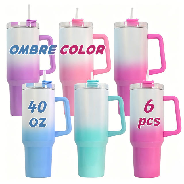 US warehouse 6PCS 40oz Large Capacity Sublimation Ombre Color Mugs with handle,mixed colors