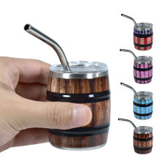 US warehouse 12Pack 3oz mini wine barrel print shot stainless steel shot cups with metal straws