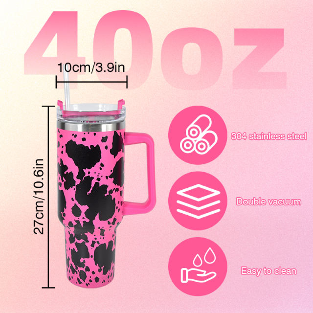 US warehouse 5PCS 40oz Large Capacity Tumbler with  lid & straw,3D Cow Printed Design,5 Colors Mixed,Version 1