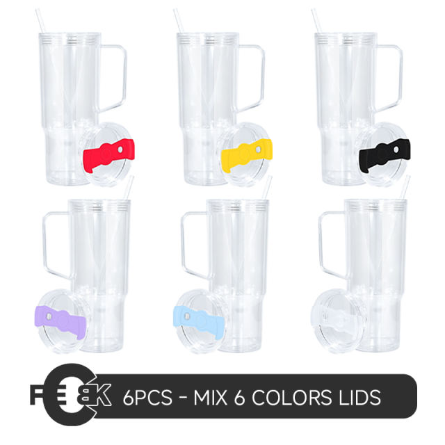 US Warehouse 6pcs 40oz clear plastic snow globe Cup with plugs mix colors lids