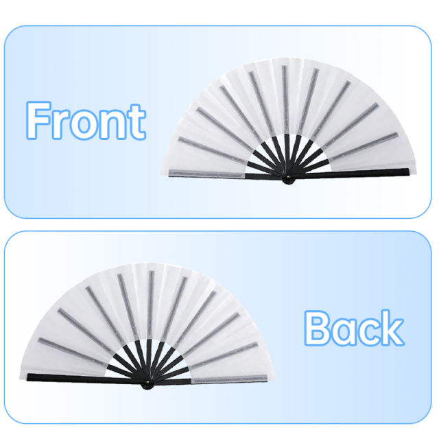 US warehouse 20pcs, 13inch Sublimation Double-sided Foldable Fans, Polyester Fan With Plastic Fan Handle