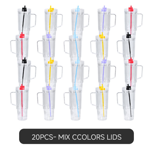 US Warehouse 20pcs 40oz clear plastic snow globe Cup with plugs mix colors lids