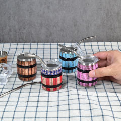 US warehouse 12Pack 3oz mini wine barrel print shot stainless steel shot cups with metal straws