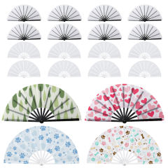 US warehouse 20pcs, 13inch Sublimation Double-sided Foldable Fans, Polyester Fan With Plastic Fan Handle