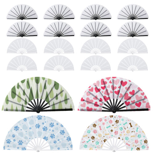 US warehouse 20pcs, 13inch Sublimation Double-sided Foldable Fans, Polyester Fan With Plastic Fan Handle