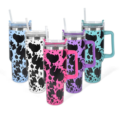 US warehouse 5PCS 40oz Large Capacity Tumbler with  lid & straw,3D Cow Printed Design,5 Colors Mixed,Version 1