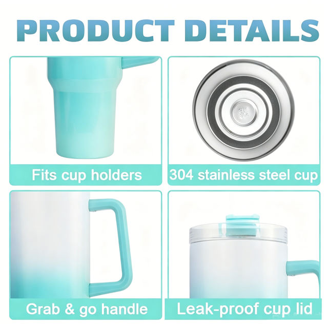 US warehouse 6PCS 40oz Large Capacity Sublimation Ombre Color Mugs with handle,mixed colors