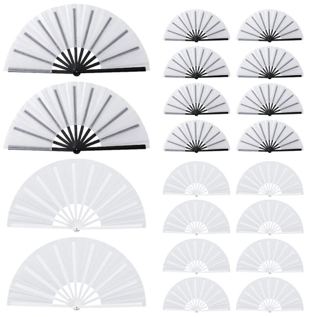 US warehouse 20pcs, 13inch Sublimation Double-sided Foldable Fans, Polyester Fan With Plastic Fan Handle