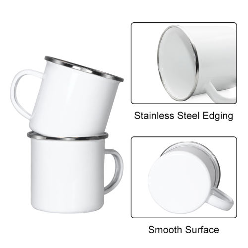 US warehouse 12pcs,12oz Sublimation Blanks Enamel Mug Set,Camping Outdoor Coffee Travel Metal Mug with Silver/Black Rim