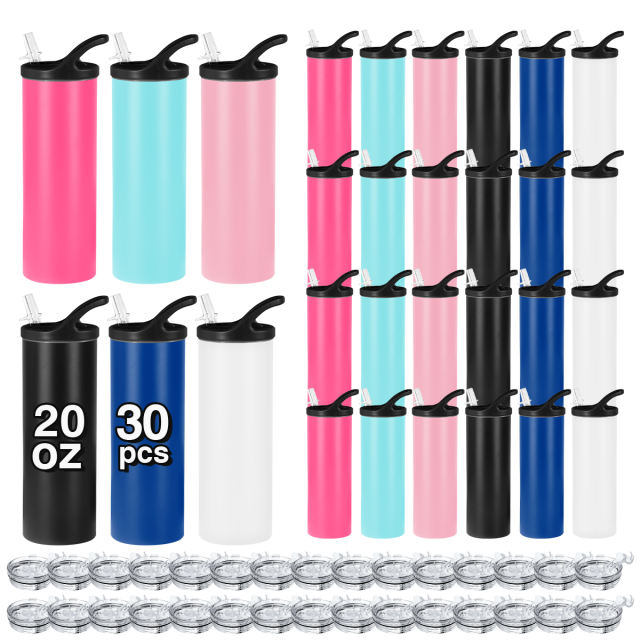 US warehouse 12pcs/30pcs 20oz powder coated skinny tumblers with dual lids
