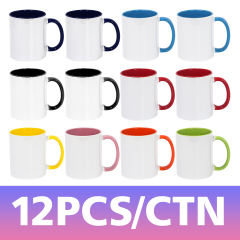 US warehouse 11oz sublimation blank ceremic coffee mugs with colored inside and handle