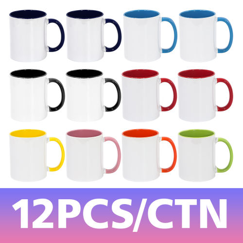 US warehouse 11oz sublimation blank ceremic coffee mugs with colored inside and handle