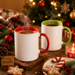 US warehouse 11oz sublimation blank ceremic coffee mugs with colored inside and handle