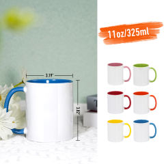 US warehouse 11oz sublimation blank ceremic coffee mugs with colored inside and handle