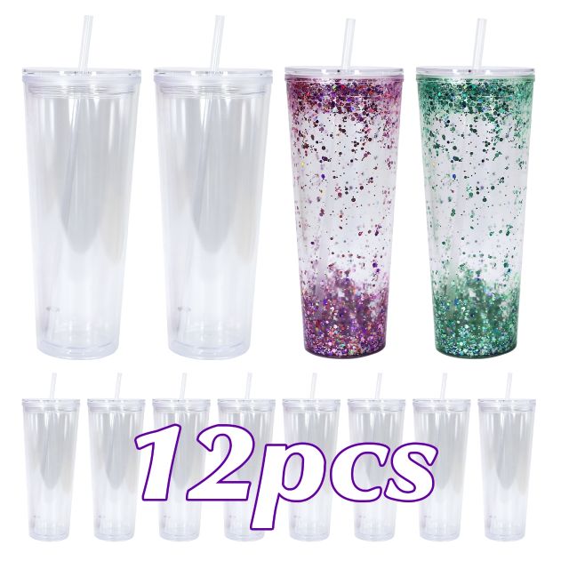 US warehouse 12pcs 16oz/24oz double wall acrylic plastic tumbler with straw