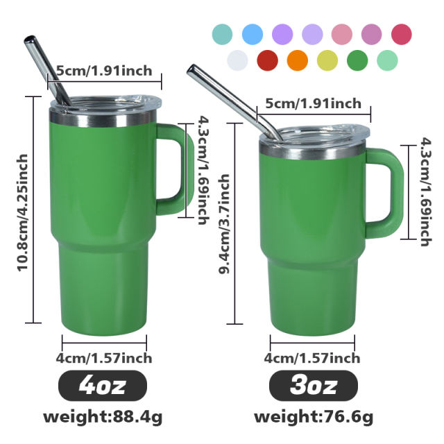 US warehouse 12PCS  3ooz/4oz stainless steel color shot glass with handle and metal straw