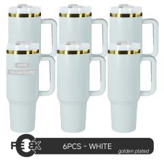 US warehouse 6pcs 40oz Non-Sub white and balck Powder Coated color gold base tumbler mug