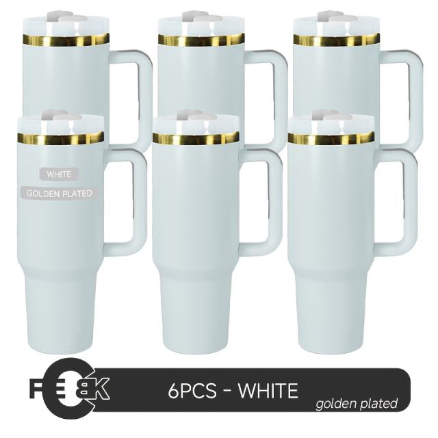 US warehouse 6pcs 40oz Non-Sub white and balck Powder Coated color gold base tumbler mug