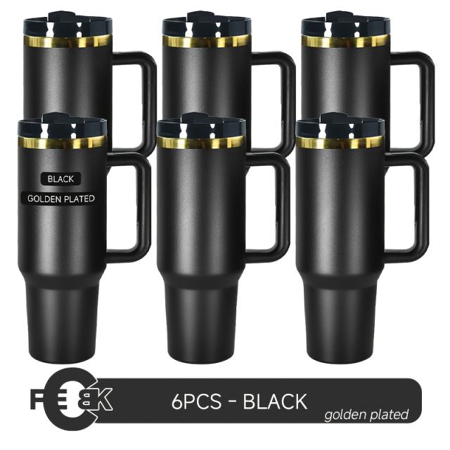 US warehouse 6pcs 40oz Non-Sub white and balck Powder Coated color gold base tumbler mug