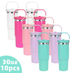 USA 10/12pcs one box 30oz powder coated tumbler with handle lids