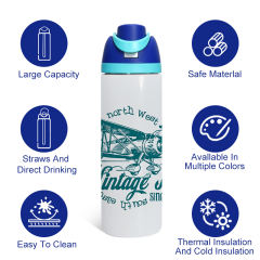 16pcs Pack,  16oz & 24oz straight sublimation water bottle FreeSip Insulated Stainless Steel Water Bottle with Straw