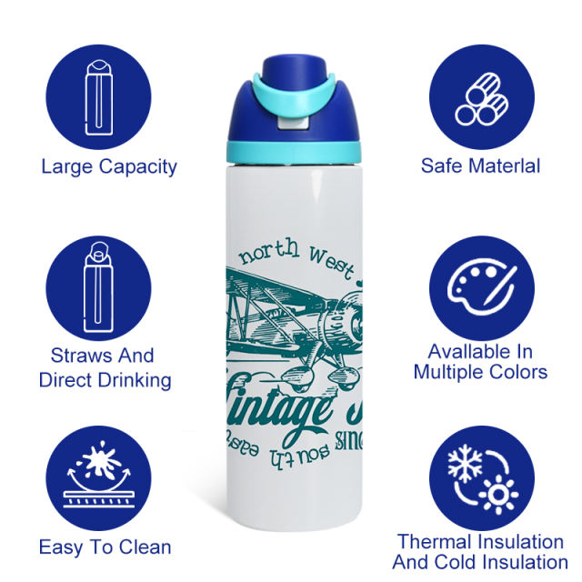 16pcs Pack,  16oz & 24oz straight sublimation water bottle FreeSip Insulated Stainless Steel Water Bottle with Straw