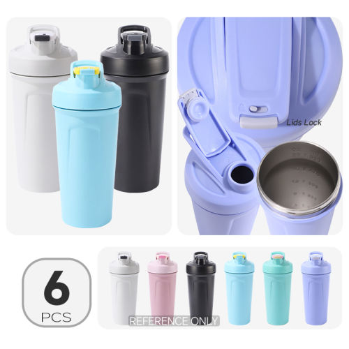 6pcs，20oz stainless steel double wall vacuum insulated shaker water bottle, mix colors pack， sport pym tumbler, sport sip mug with spring ball，best for Gifts Climbing Travel