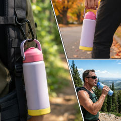 12pcs, 20oz/600ml powder coating sports Water Bottle with Sip And Swig 2 in 1 Lids Double Wall Vacuum Insulated Tumbler with Handle Lid, withrubber bottom rim