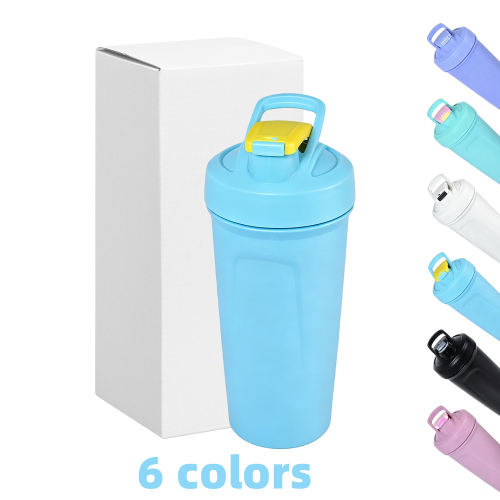 6pcs，20oz stainless steel double wall vacuum insulated shaker water bottle, mix colors pack， sport pym tumbler, sport sip mug with spring ball，best for Gifts Climbing Travel