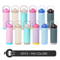 12pcs, 20oz/600ml powder coating sports Water Bottle with Sip And Swig 2 in 1 Lids Double Wall Vacuum Insulated Tumbler with Handle Lid, withrubber bottom rim