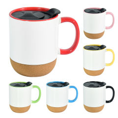US warehouse 15oz part - colored glossy ceramic sublimation mug with bottom and black plastic lids