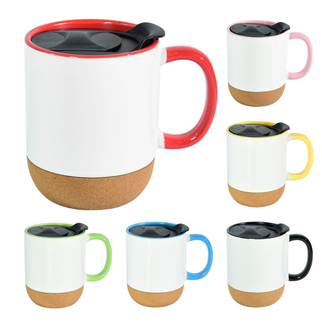US warehouse 15oz part - colored glossy ceramic sublimation mug with bottom and black plastic lids