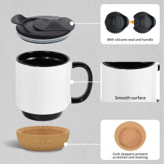 US warehouse 15oz part - colored glossy ceramic sublimation mug with bottom and black plastic lids