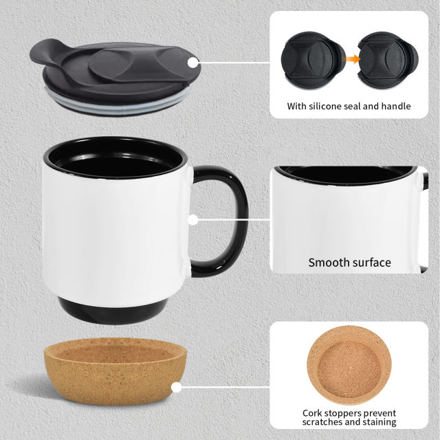 US warehouse 15oz part - colored glossy ceramic sublimation mug with bottom and black plastic lids