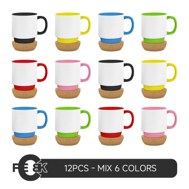US warehouse 15oz part - colored glossy ceramic sublimation mug with bottom and black plastic lids