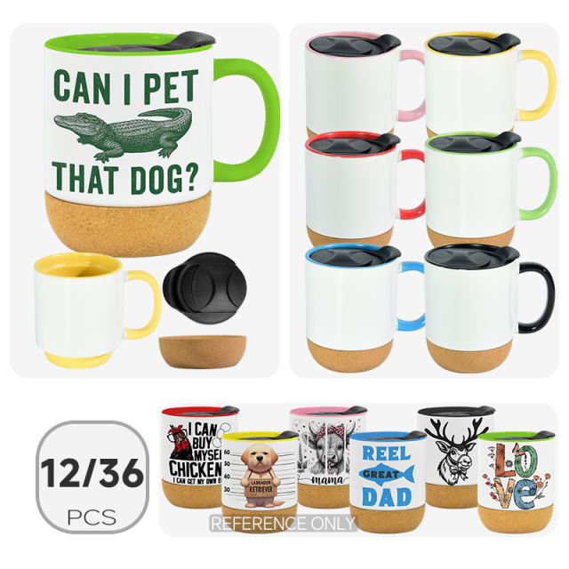US warehouse 15oz part - colored glossy ceramic sublimation mug with bottom and black plastic lids