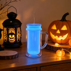 US warehouse 24pcs glow in the dark 16oz double wall  snowglobe can with with predrilled and plug,16oz double wall cups with handle