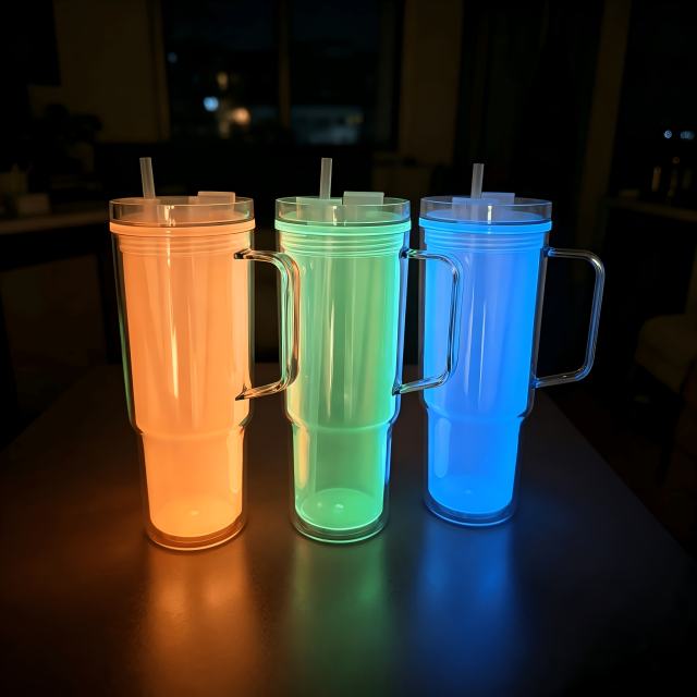 US Warehouse 12/18pcs 40oz glow in the dark snow globe cups ,double wall platic cup with predriled hole and plug