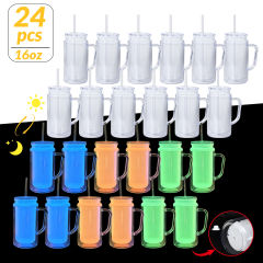 US warehouse 24pcs glow in the dark 16oz double wall  snowglobe can with with predrilled and plug,16oz double wall cups with handle