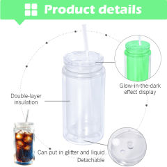 US warehouse 24pcs glow in the dark 16oz double wall  snowglobe can with predrilled and plug