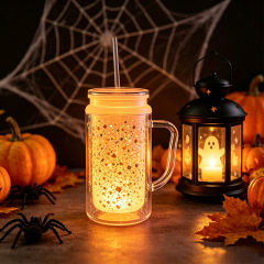 US warehouse 24pcs glow in the dark 16oz double wall  snowglobe can with with predrilled and plug,16oz double wall cups with handle