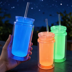 US warehouse 24pcs glow in the dark 16oz double wall  snowglobe can with predrilled and plug