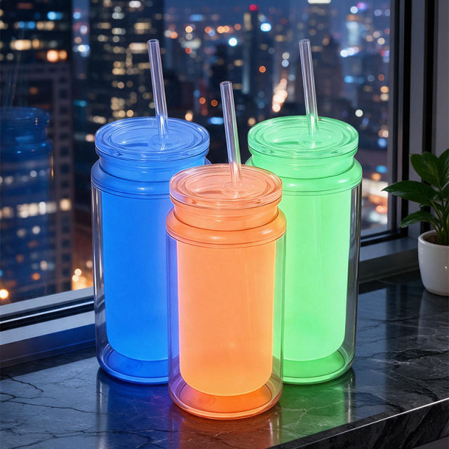 US warehouse 24pcs glow in the dark 16oz double wall  snowglobe can with predrilled and plug
