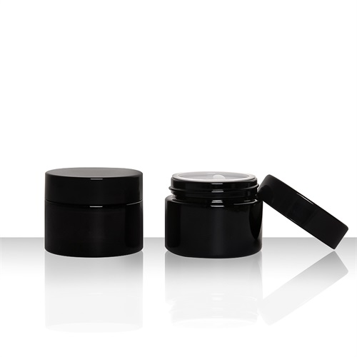 50ml Round Glass Cosmetic Cream Jar With Gasket Black Skincare Body Packaging