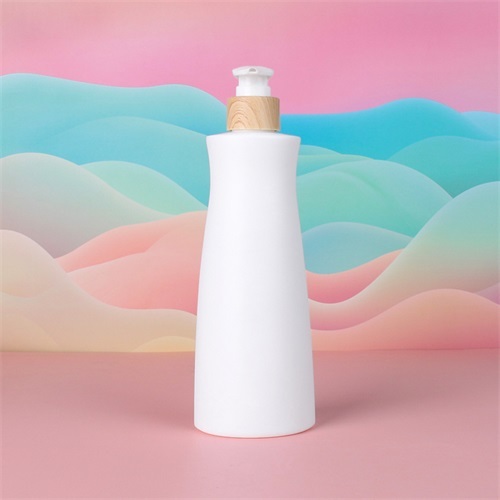 320ml White Round Shape Lotion Pump Bottle With Wood Grain Cover For Shampoo Shower Gel