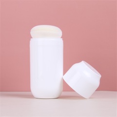 Powder Bottle 100ml White Round PET Plastic Bottle With Powder Puffs for Cosmetic Powder Packaging