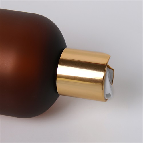 500ml Amber Boston Round Frosted Plastic Cosmetic Serum Lotion Bottle With Gold Disc Cap